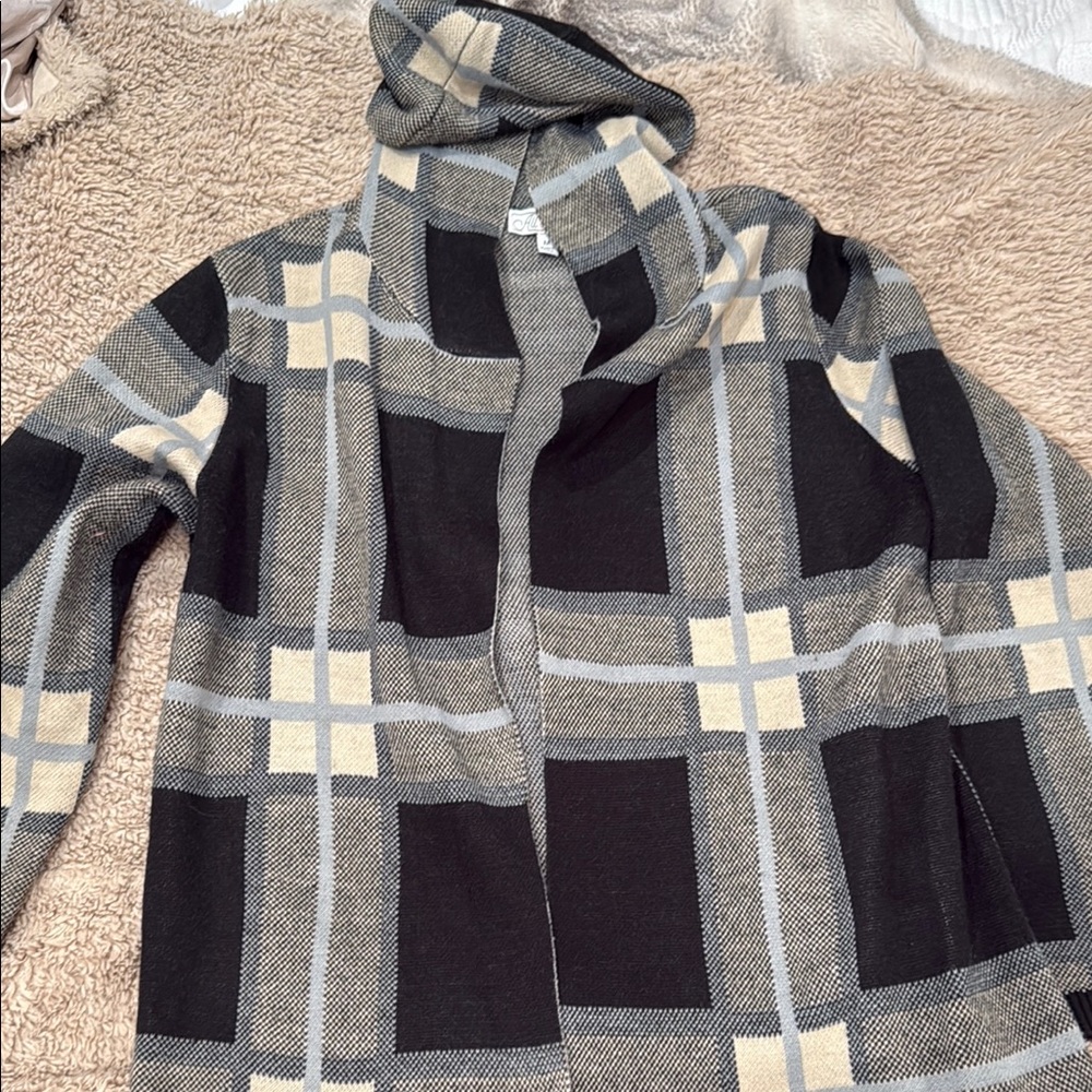 Plaid Open Front Long Cardigan